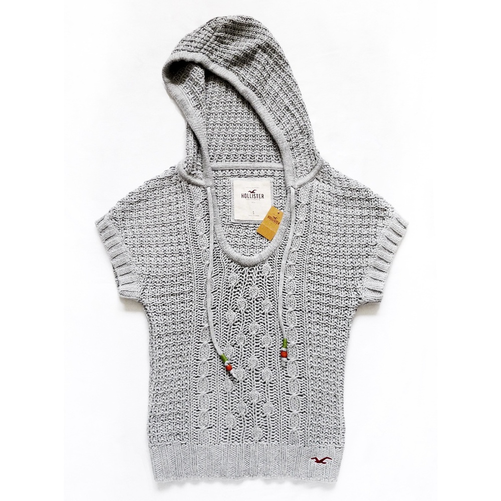 NWT Hooded Short Sleeve Cotton Knit Sweater Jr Sm